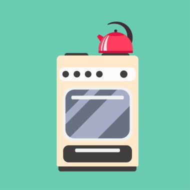 Elektrikli soba ve çaydanlık düz stil.