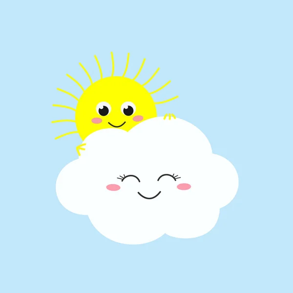 Lindo sol asomándose por detrás de la nube alegre — Vector de stock