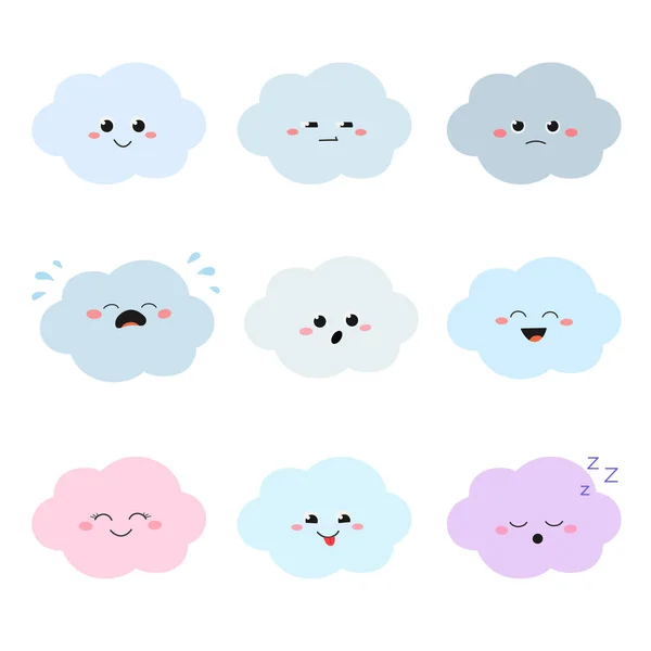 Conjunto de divertidos personajes coloridos de nubes de dibujos animados — Vector de stock