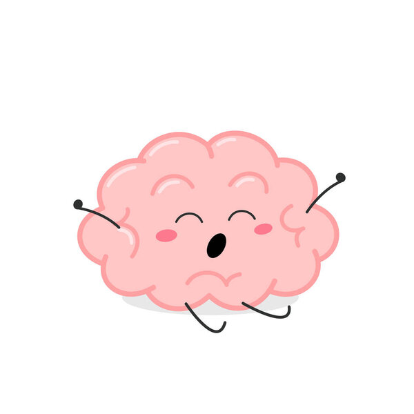 Cute cartoon brain character yawning and stretching
