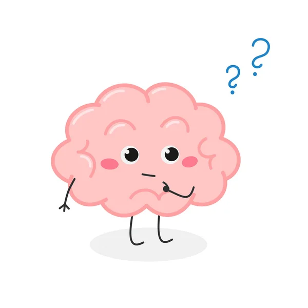 Nette Gehirn-Cartoon-Figur mit Fragezeichen — Stockvektor