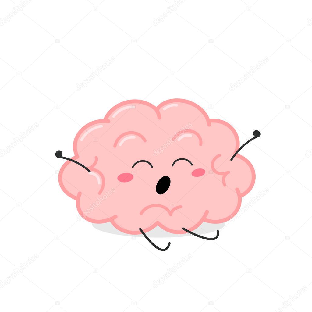 Cute cartoon brain character yawning and stretching