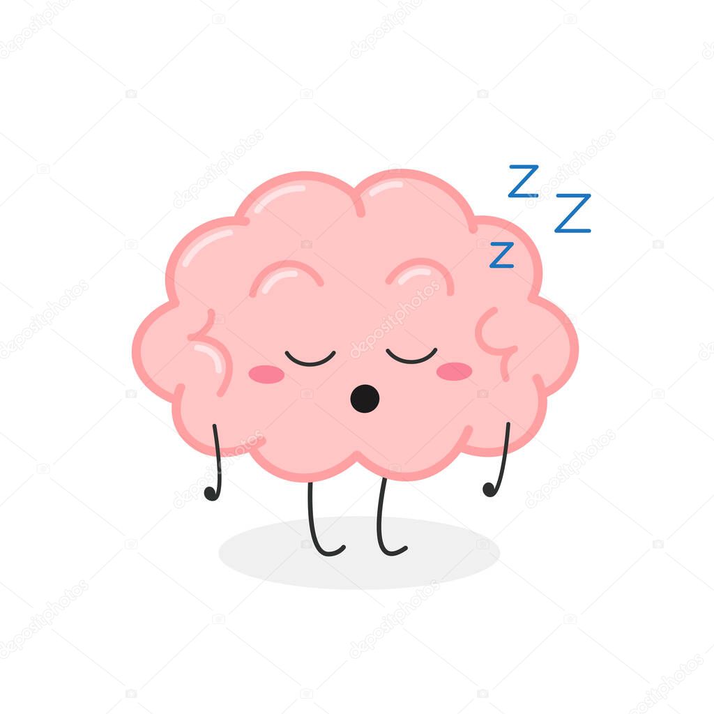 Funny asleep cartoon brain character vector illustration