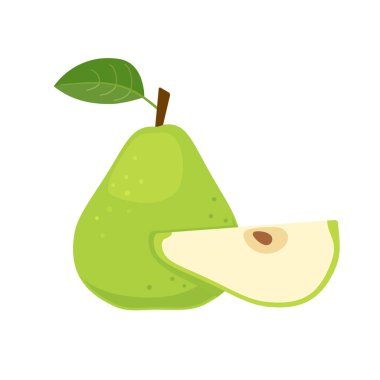 Düz dilimli yeşil armut meyvesi.