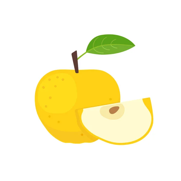 Manzana amarilla con diseño plano rebanada — Vector de stock