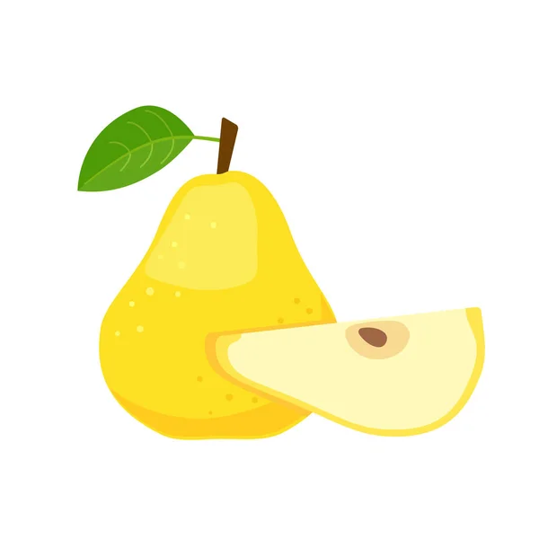 Fruto de pera amarilla con diseño plano rebanada — Vector de stock