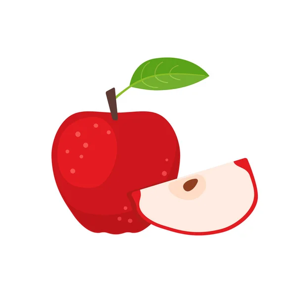 Piros alma gyümölcs szeletelt lapos kivitelben — Stock Vector
