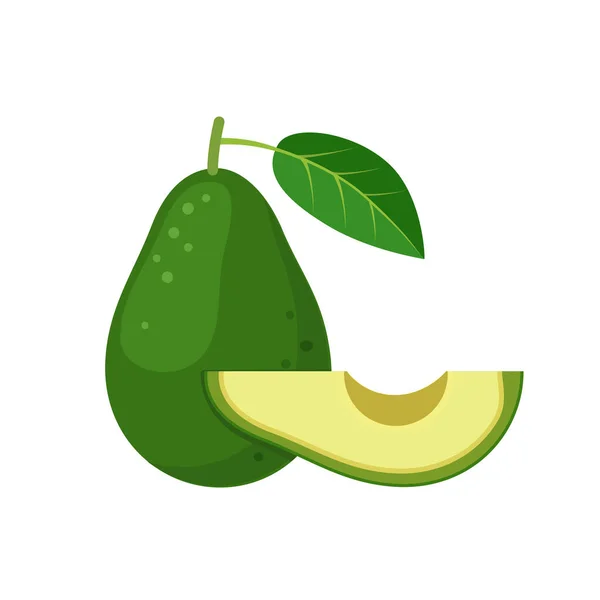 Aguacate entero y un diseño plano de rebanada — Vector de stock