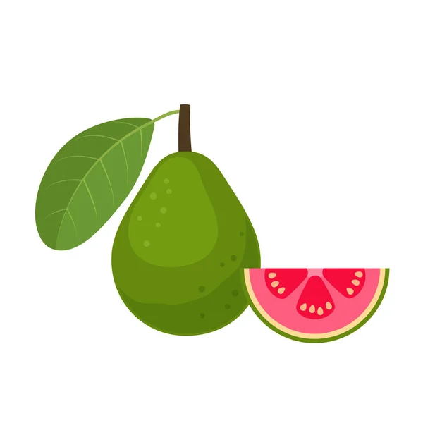 Guayaba fruta entera con diseño plano rebanada — Vector de stock