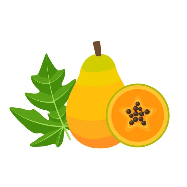 Papaya fruta entera con diseño plano rebanada — Vector de stock