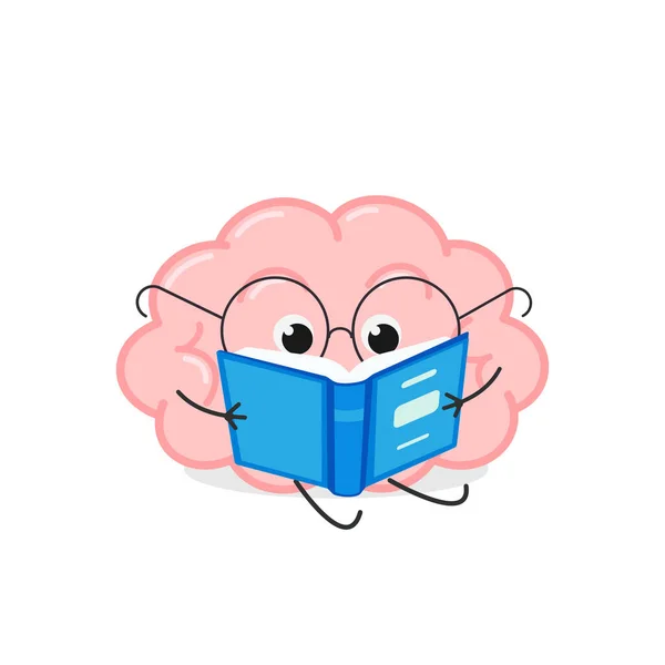 Милий мультяшний мозок в окулярах читає книгу — стоковий вектор