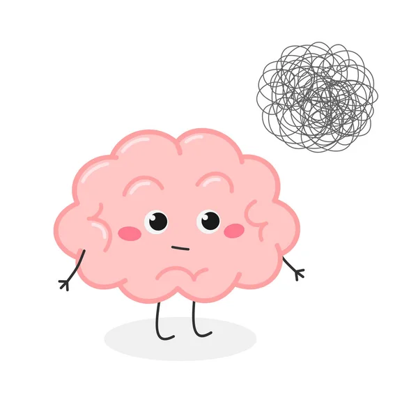 Cartoon brain with tangle of messy thoughts — Stock Vector