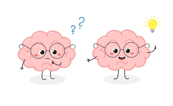 Funny nerdy brain in glasses brainstorming concept — Stok Vektör