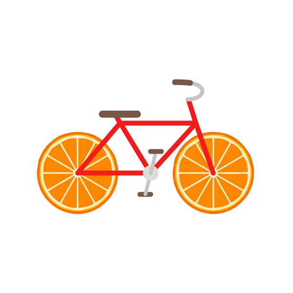 Bicicleta con ruedas de rebanada naranja de diseño plano Ilustración De Stock