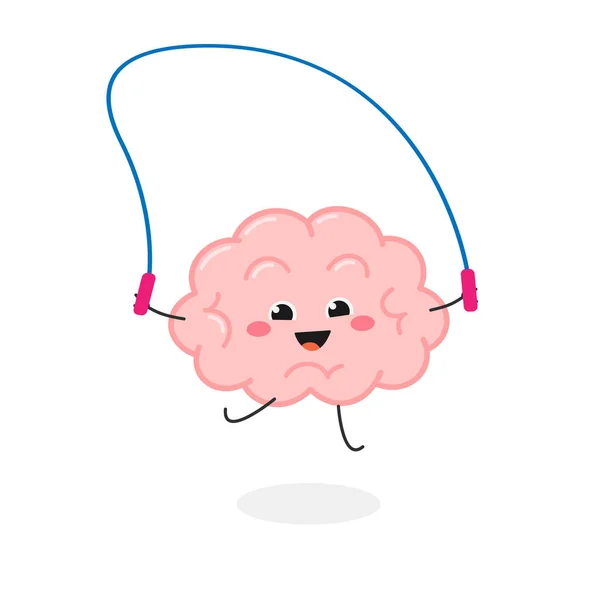 Lindo personaje de dibujos animados cerebro jugando saltar cuerda — Archivo Imágenes Vectoriales