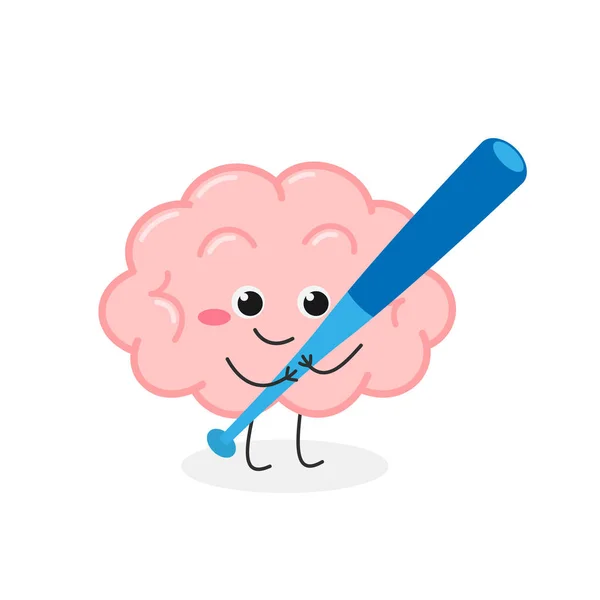 Personaje divertido cerebro humano con bate de béisbol — Archivo Imágenes Vectoriales