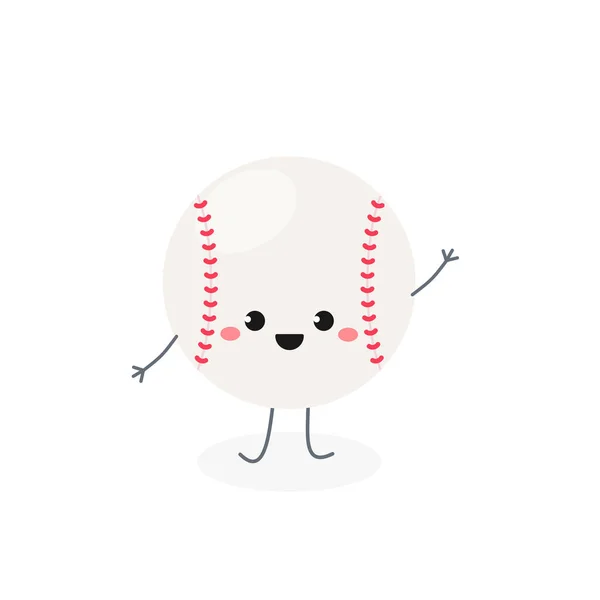 Lindo personaje divertido pelota de béisbol saludando mano — Archivo Imágenes Vectoriales