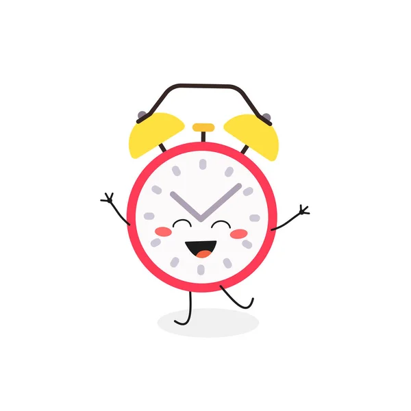 Alegre feliz kawaii reloj despertador personaje de dibujos animados Vector De Stock