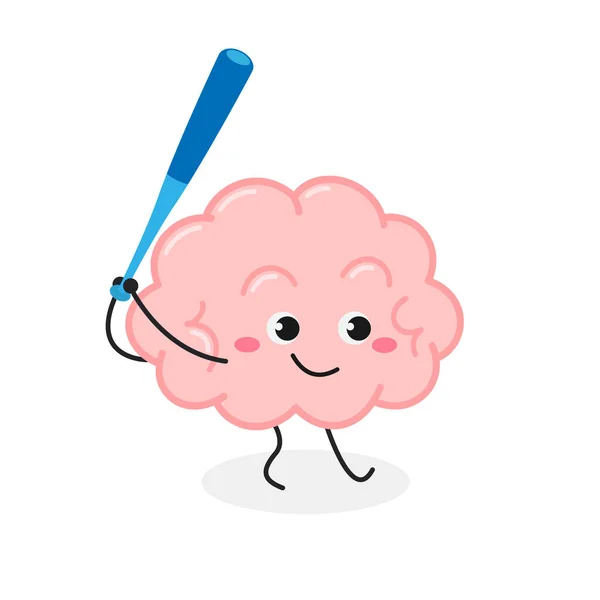 Linda caricatura cerebro humano jugador de béisbol bateador Ilustración De Stock