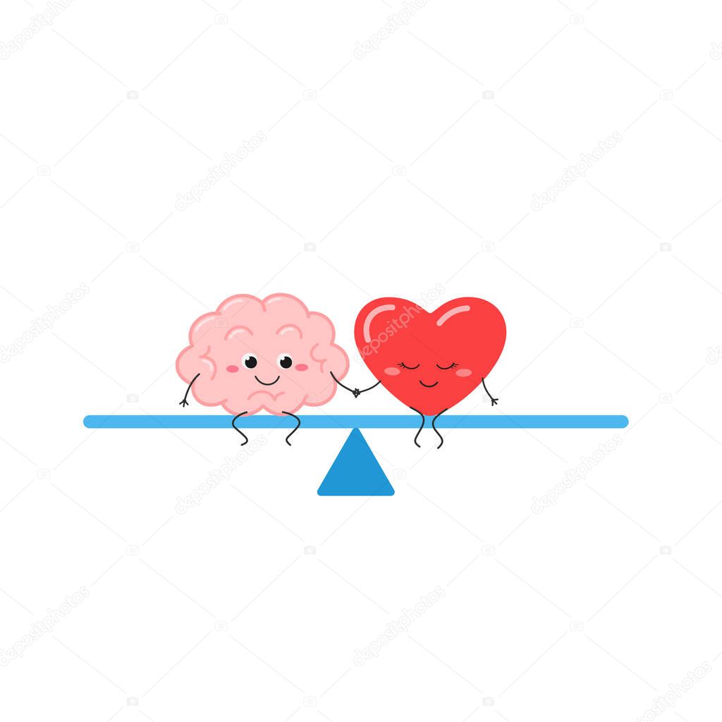 Seesaw with brain and heart holding hands
