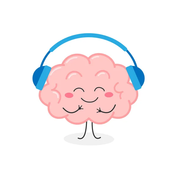 Neşeli insan beyin organı karakteri müzik dinliyor — Stok Vektör