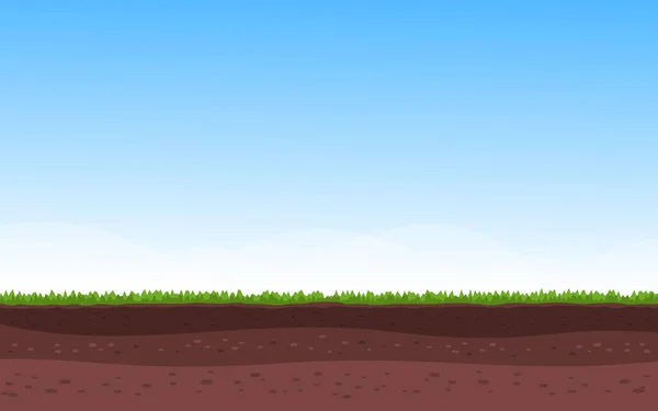 Capas de suelo con hierba y cielo azul Vector De Stock