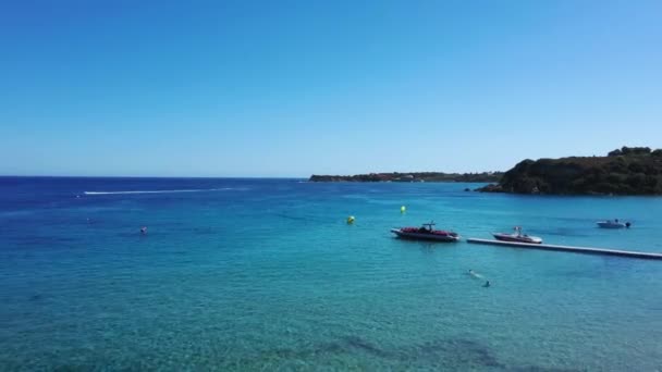 Aerial view of a jet ski boat in a deep blue colored sea, Zakynthos, Greece — Stock video