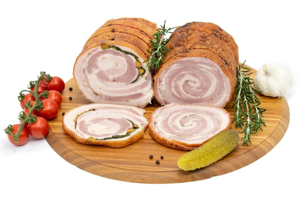 Rôti Porchetta roulé maison avec plusieurs herbes Images De Stock Libres De Droits