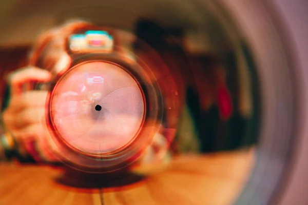 Lente Câmera Com Reflexos Lentes — Fotografia de Stock