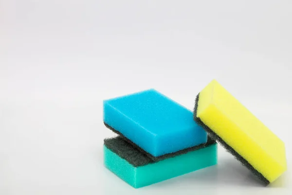 Manteles Colores Para Cocina Limpieza Del Apartamento Esponjas Limpiadoras Sobre — Foto de Stock
