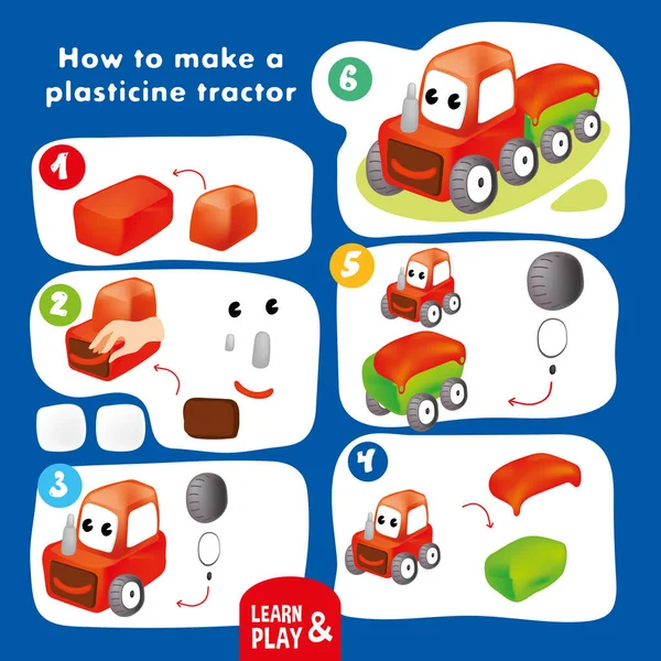 Vicces műanyag traktor pótkocsi lépés utasítás a gyerek — Stock Vector