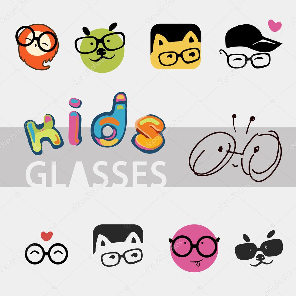 Icons for the company of childrens glasses, different cute and funny images