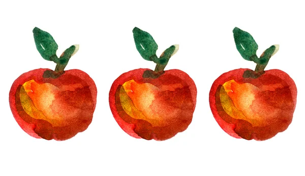 Три яблука пофарбовані в акварель — стокове фото