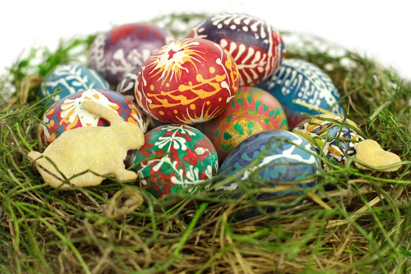 Cookie Easter bunny and Easter painted eggs — Stock Photo, Image