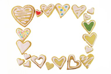 Cookies in the shape of hearts homemade use as a frame clipart