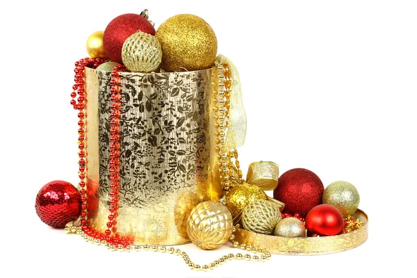 Box with Christmas decorations closeup — Stock Photo, Image