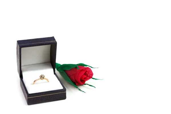 Diamond ring and paper red rose Royalty Free Stock Images