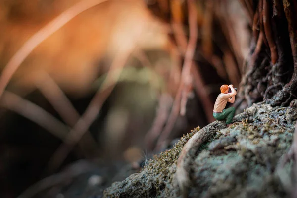 Miniature Fotograf Tager Billede Naturen Den Tropiske Skov - Stock-foto