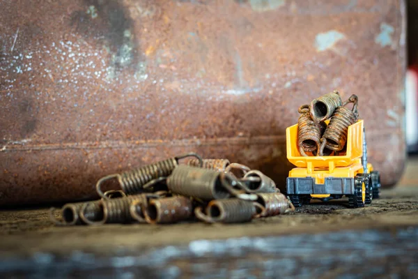 Camión Volquete Juguete Amarillo Máquina Escribir Tractor Bulldozer Con Pila — Foto de Stock