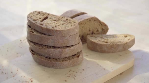 Sliced White Bread Falling on the Table in Slow Motion — Stock Video