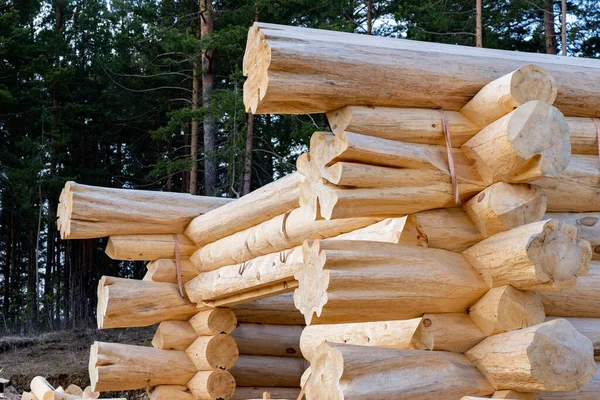 Etnisk timmerstuga av trä ny tillverkningsprocess — Stockfoto