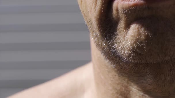 Šedý strniště na bradu muže. — Stock video