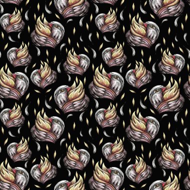 Parlayan stilize kalpleri olan grafik desen