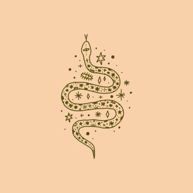 Boho süslü yılan, süslü uzay hayvan çizgisi sanatı