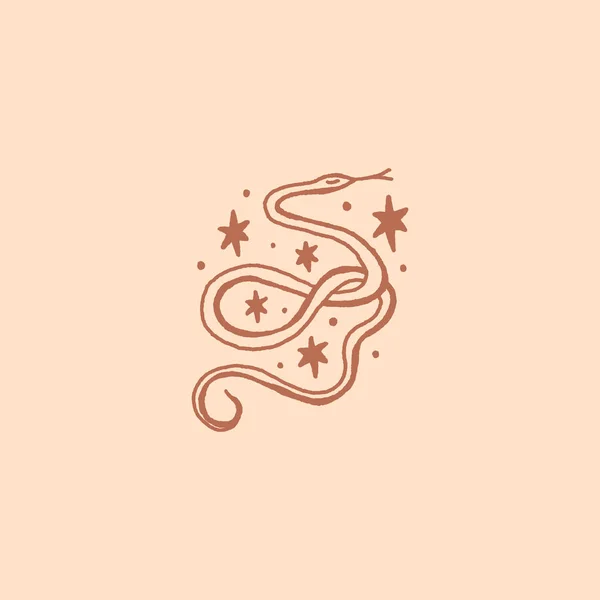 Pequena boho bela serpente minimalista logotipo ilustração —  Vetores de Stock