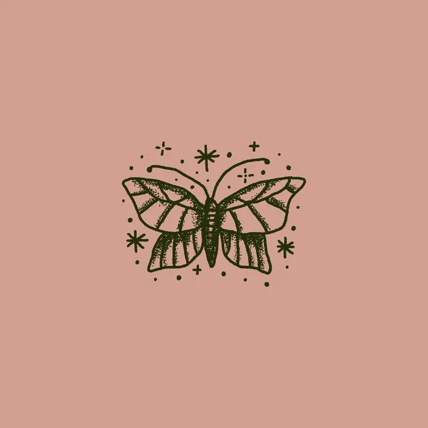 Boho mágico vintage mariposa minimalista logo boceto — Vector de stock