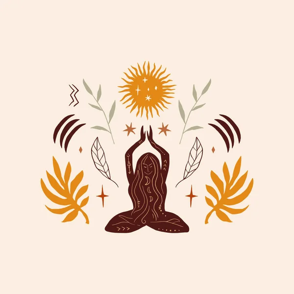 Lotus yoga boho fille pose, méditation silhouette art — Image vectorielle
