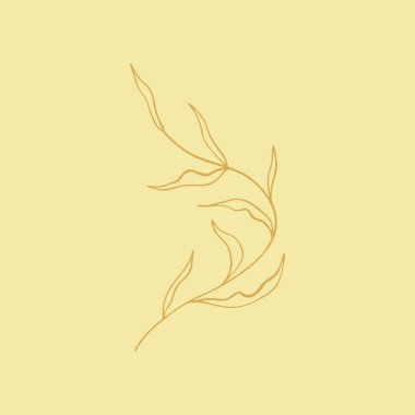 Küçük doğrusal yaprak logosu veya etiket şablonu. Tek çizim.