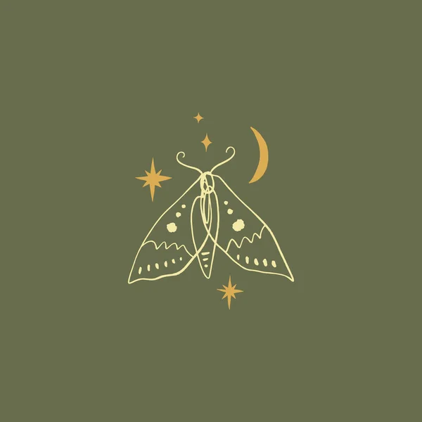 Line Art Night Moth Art Print Logo Label Векторная Иллюстрация — стоковый вектор