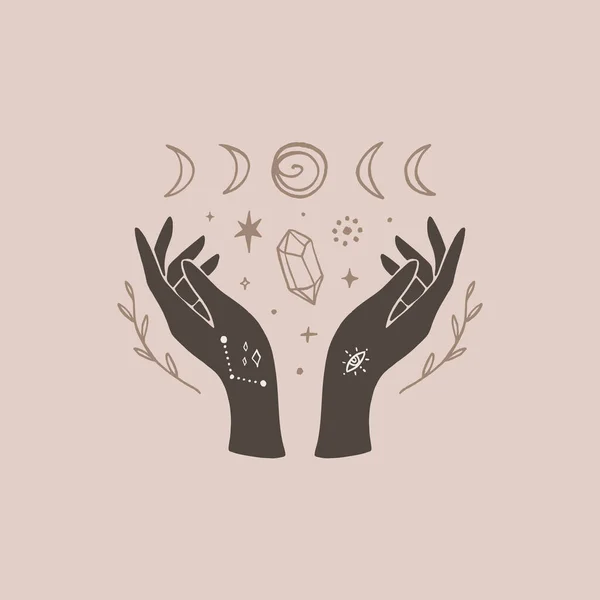 Arte mágico de la mano sagrada. Concepto de magia y astrología. — Vector de stock